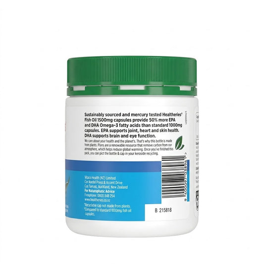 HEALTHERIES Fish Oil 1500mg 150 Capsules – High Strength Omega-3 for Joint, Heart, Skin & Brain Health