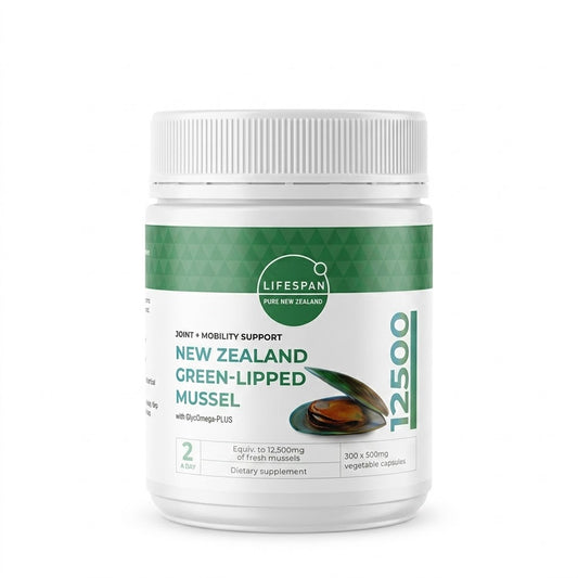 LIFESPAN Green Lipped Mussel 12500mg 300 Capsules | GlycOmega™-PLUS Joint Support Supplement | Made in New Zealand