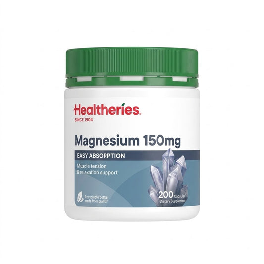 HEALTHERIES Magnesium 150mg Easy Absorption 200 Capsules – Muscle Tension, Relaxation & Nervous System Support