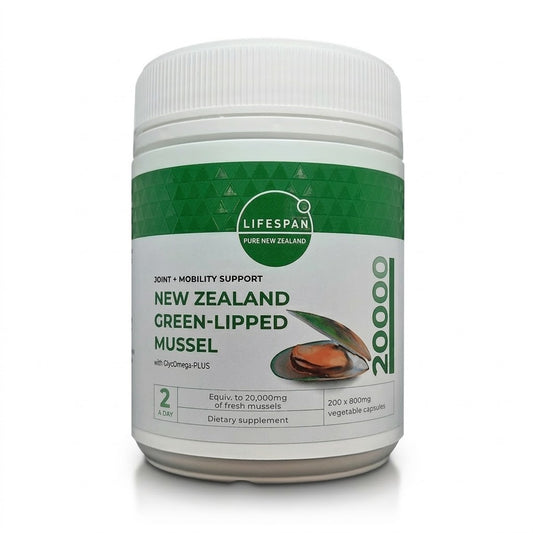 LIFESPAN New Zealand Green-Lipped Mussel 20,000mg 200 Capsules – Joint & Mobility Support Supplement
