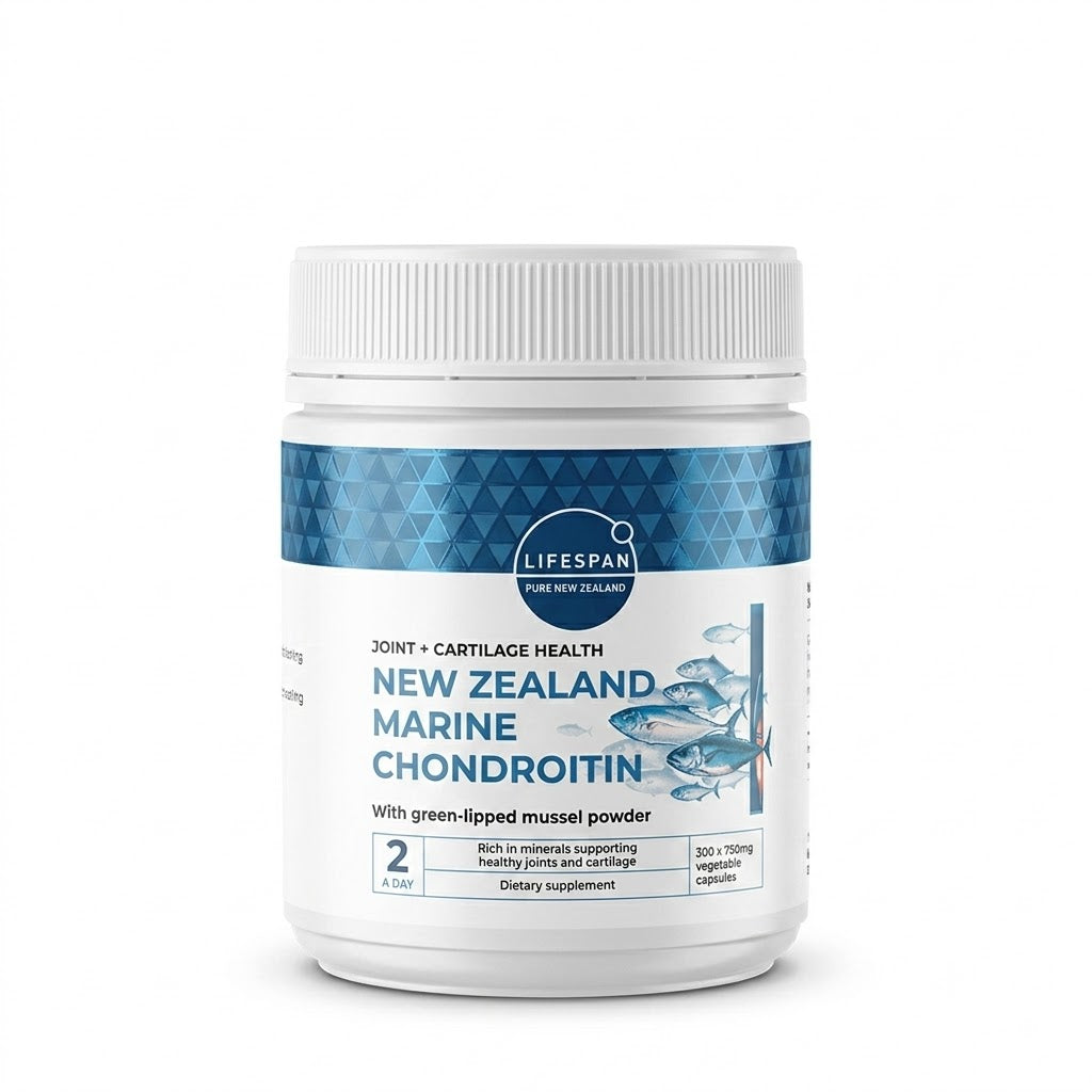 LIFESPAN New Zealand Marine Chondroitin with Green-Lipped Mussel 300 × 750mg Vegetable Capsules – Joint & Cartilage Health