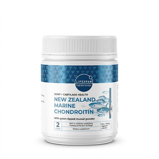 LIFESPAN New Zealand Marine Chondroitin with Green-Lipped Mussel 300 × 750mg Vegetable Capsules – Joint & Cartilage Health