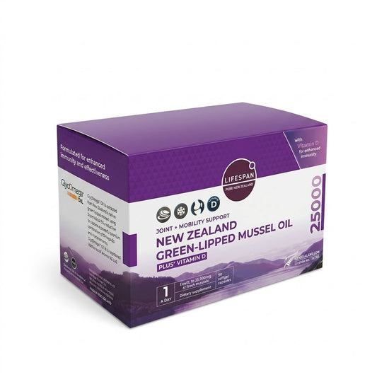 LIFESPAN Green Lipped Mussel Oil 25000mg 90 Capsules | GlycOmega™-Oil Omega-3 Joint Support | Made in New Zealand