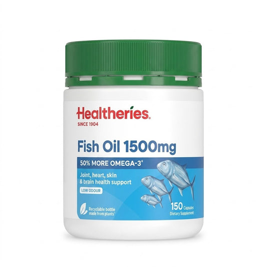 HEALTHERIES Fish Oil 1500mg 150 Capsules – High Strength Omega-3 for Joint, Heart, Skin & Brain Health
