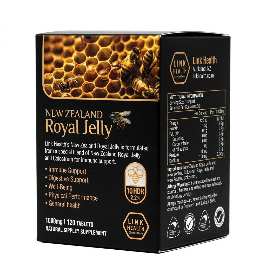 LINK HEALTH New Zealand Royal Jelly 1000mg with Colostrum 120 Chewable Tablets – Immune, Digestive & General Wellbeing Support