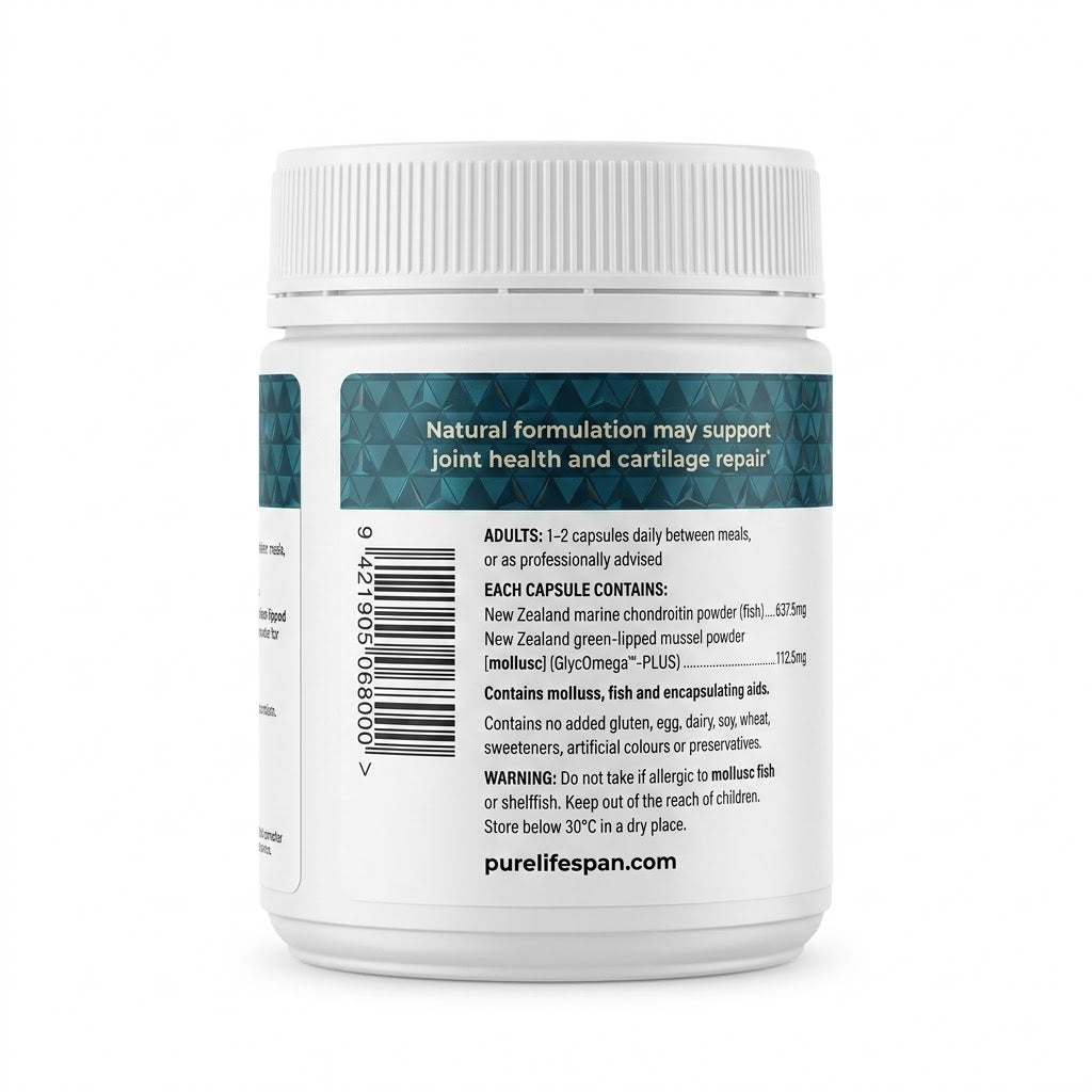LIFESPAN New Zealand Marine Chondroitin with Green-Lipped Mussel 300 × 750mg Vegetable Capsules – Joint & Cartilage Health