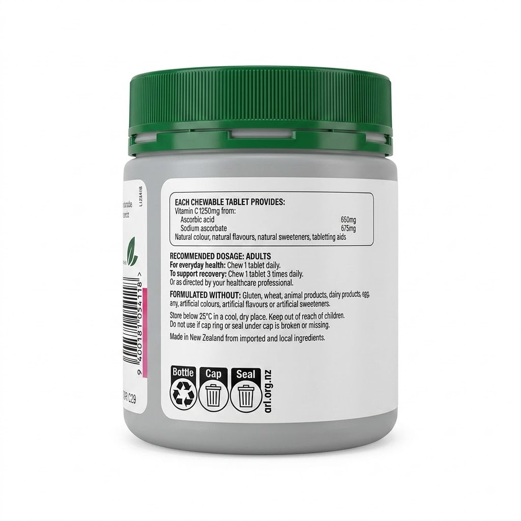 HEALTHERIES Vitamin C 1250mg Super Strength Strawberry Flavour 70 Chewable Tablets – Immune & Antioxidant Support