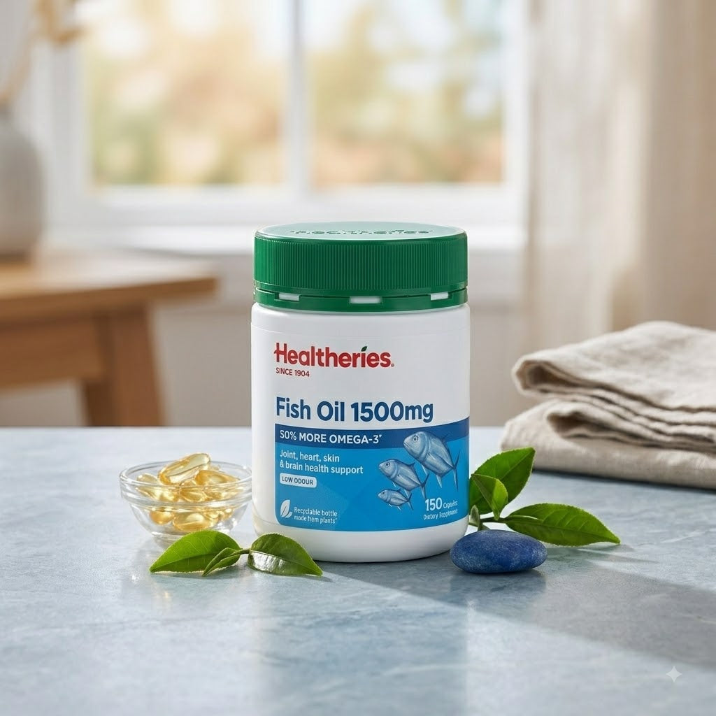 HEALTHERIES Fish Oil 1500mg 150 Capsules – High Strength Omega-3 for Joint, Heart, Skin & Brain Health