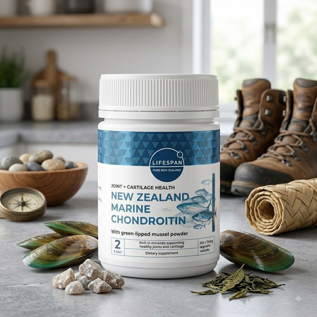 LIFESPAN New Zealand Marine Chondroitin with Green-Lipped Mussel 300 × 750mg Vegetable Capsules – Joint & Cartilage Health