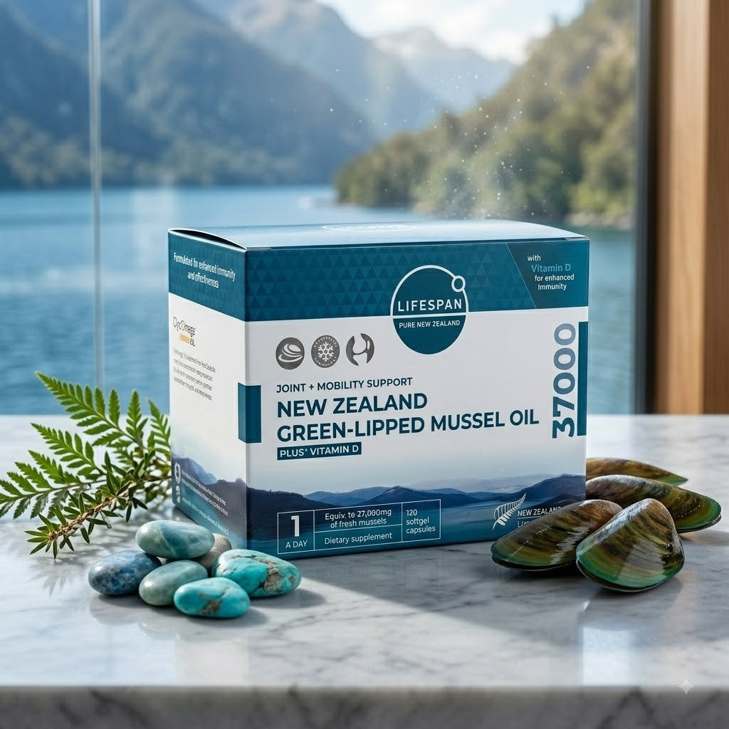 LIFESPAN New Zealand Green-Lipped Mussel Oil 37000 Plus Vitamin D 120 Softgel Capsules – Joint, Mobility & Immune Support